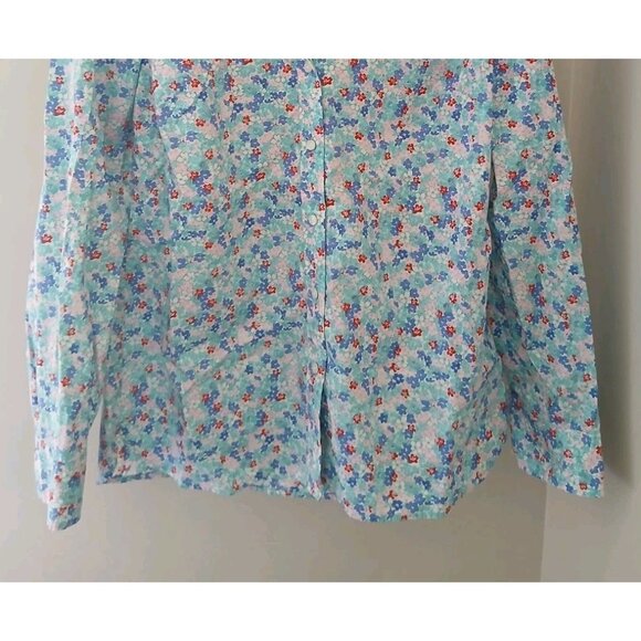 Talbots 100% Cotton Button Front Shirt Size Medium Teal Lovely Ditsy Floral Work - Picture 5 of 11